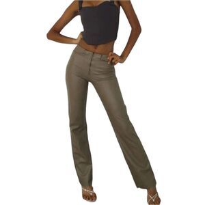 Peachy Den Lalana Walnut Brown Faux Leather Trousers M